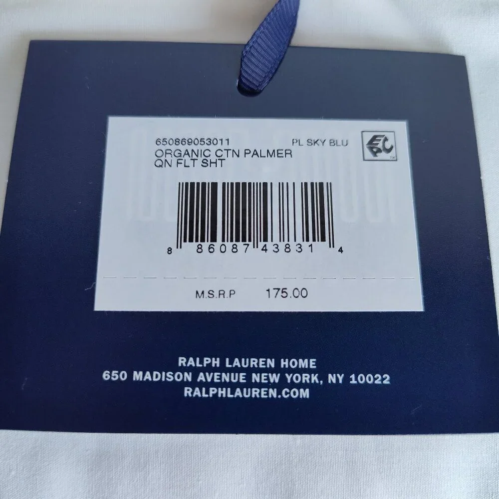 Ralph Lauren White Palmer Percale Cotton Queen Flat Sheet